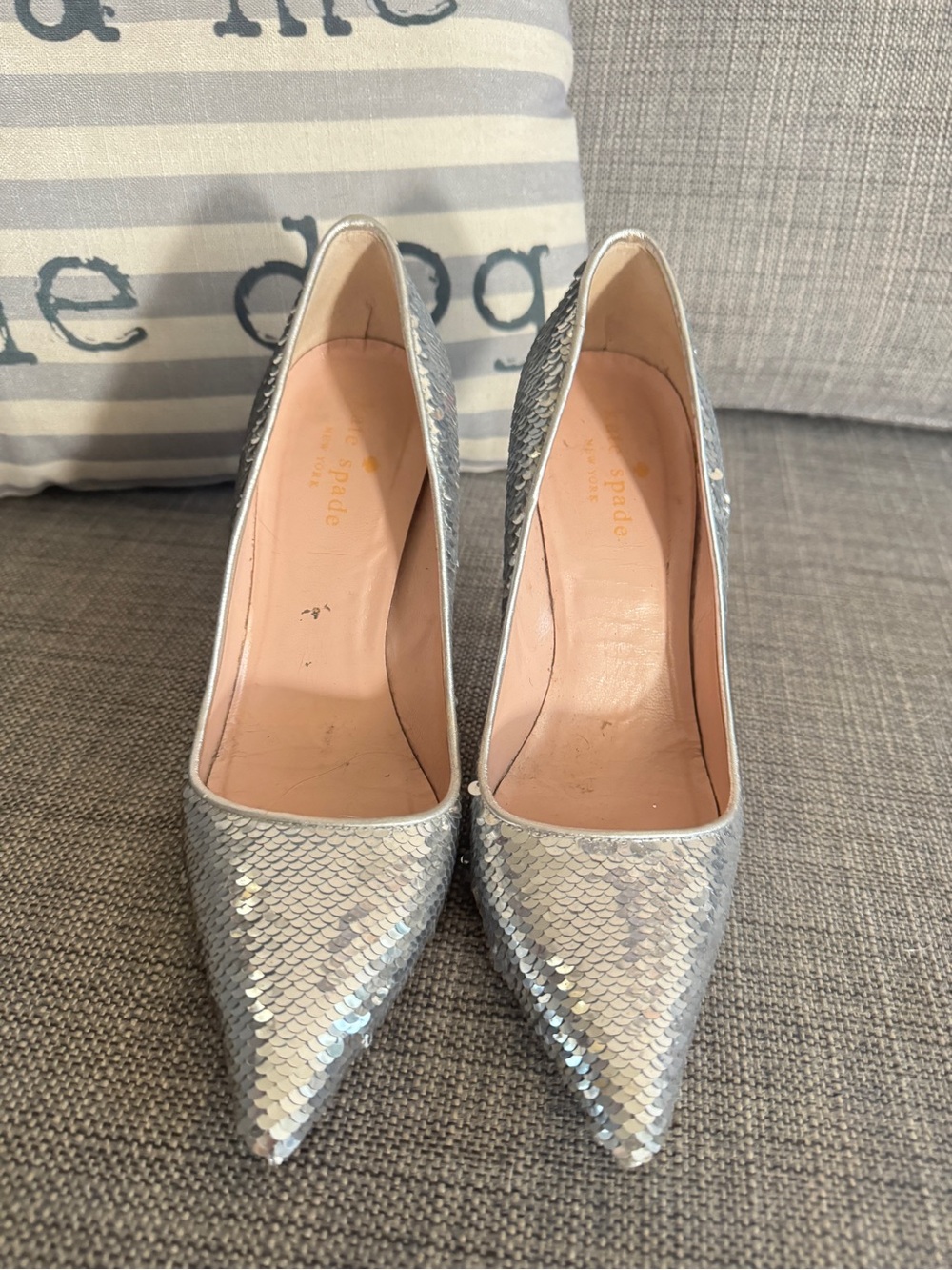kate spade Silver Sequin Pointed Toe Pumps